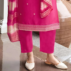 Luxury Vertican Fabric Embroidered Suit with Zari Sequence Dupatta for Women