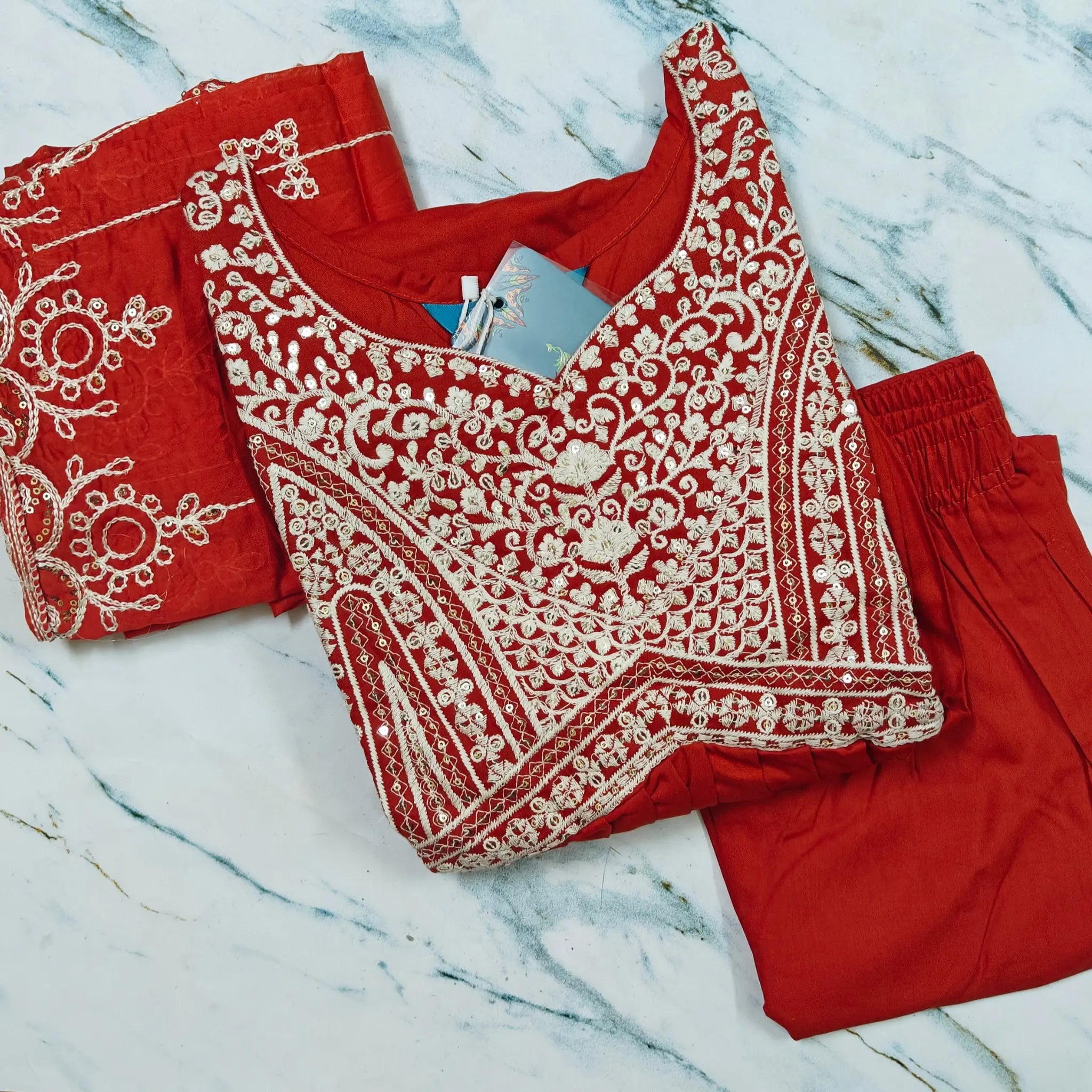Luxury Italian Viscose Embroidered Suit Set with Chanderi Cotton Dupatta - MG1004