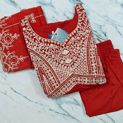 Luxury Italian Viscose Embroidered Suit Set with Chanderi Cotton Dupatta - MG1004
