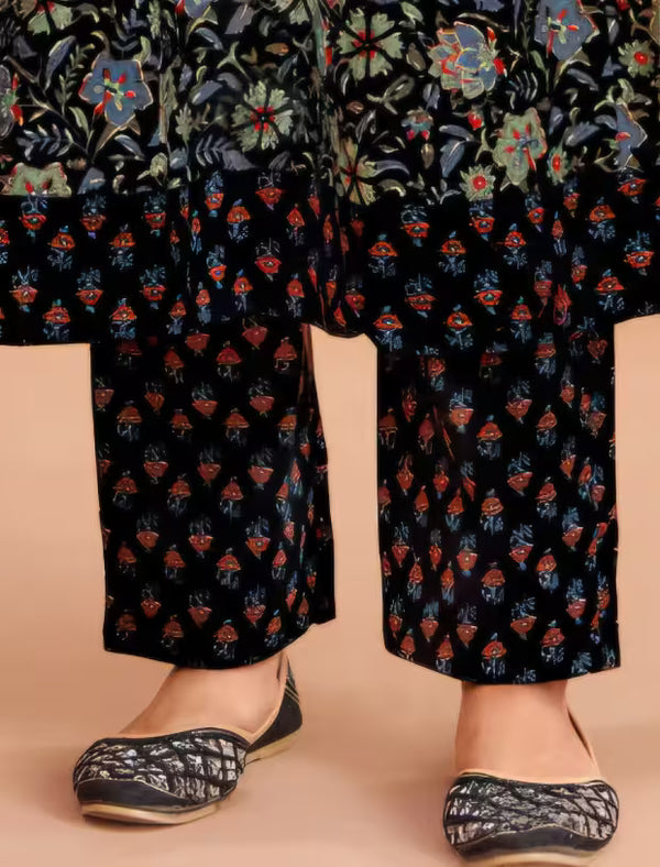 MCM Black Floral Cotton Anarkali Readymade Salwar Suit Set
