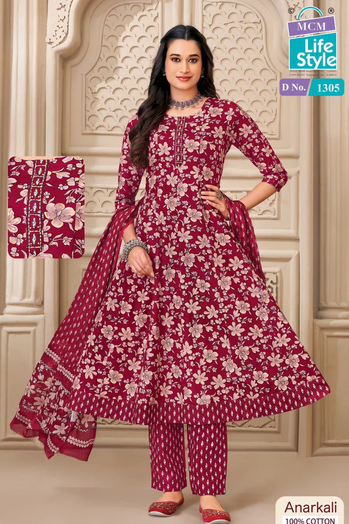 MCM Life Style 1305 Cotton Floral Print Anarkali Suit – Maroon | Bavis Clothing Main image