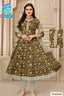 MCM 1307 100% Cotton Floral Print Anarkali Salwar Suit – Olive Brown | Bavis Clothing