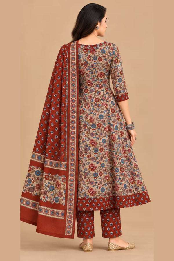 Back View - MCM Life Style 1309 100% Cotton Printed Anarkali Salwar Suit – Cream & Rust | Bavis Clothing