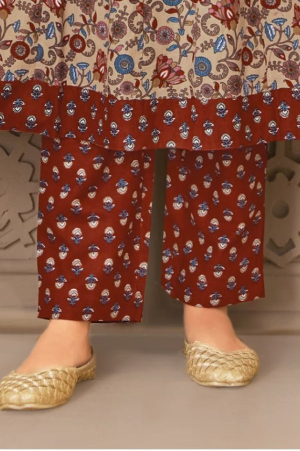 Straight Pant Detail - MCM Life Style 1309 100% Cotton Printed Anarkali Salwar Suit – Cream & Rust | Bavis Clothing