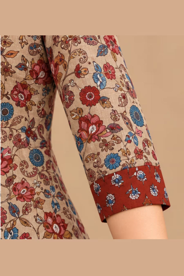 Sleeve Detail - MCM Life Style 1309 100% Cotton Printed Anarkali Salwar Suit – Cream & Rust | Bavis Clothing