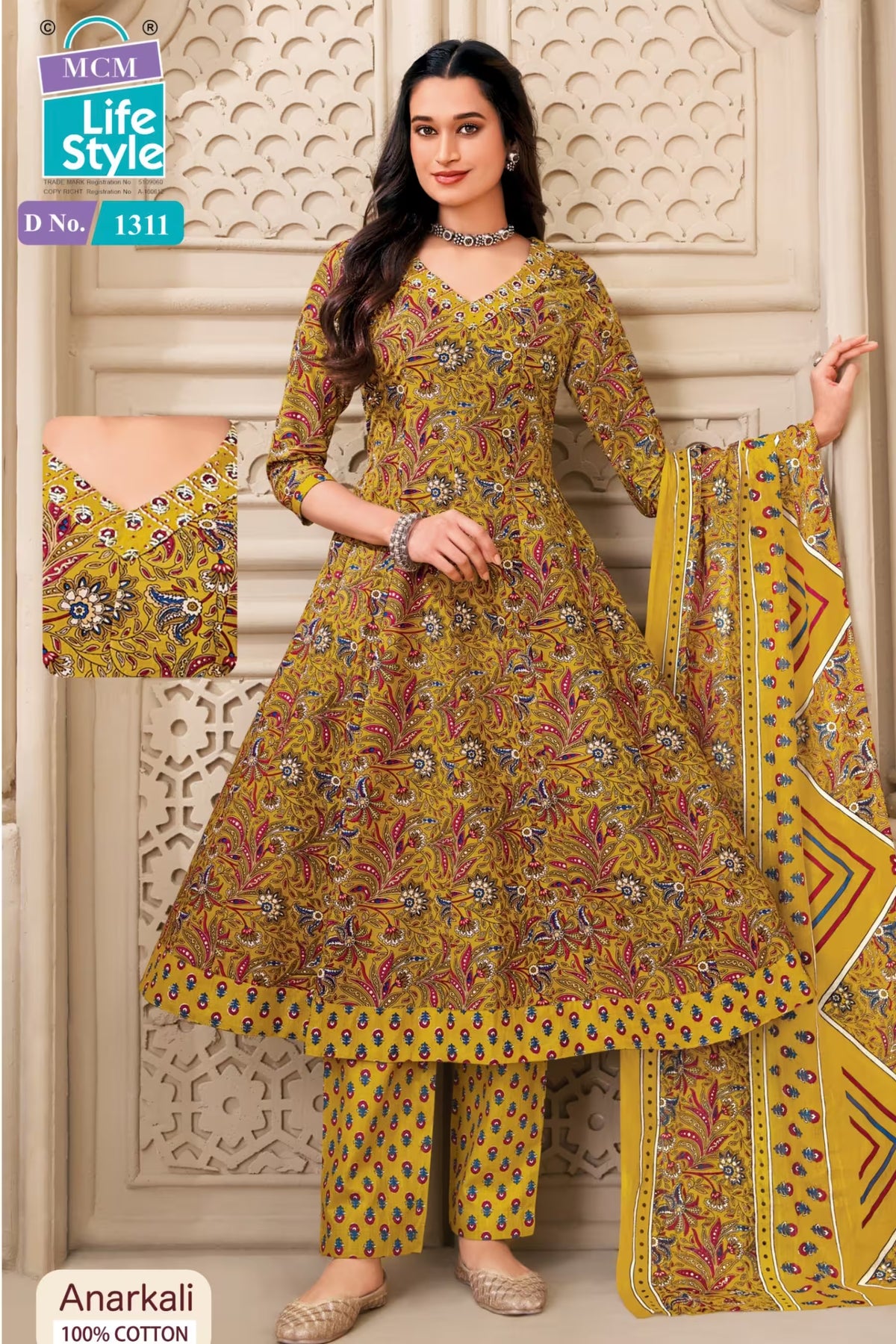 MCM Life Style 1311 Cotton Paisley Print Anarkali Suit – Mustard Yellow | Bavis Clothing