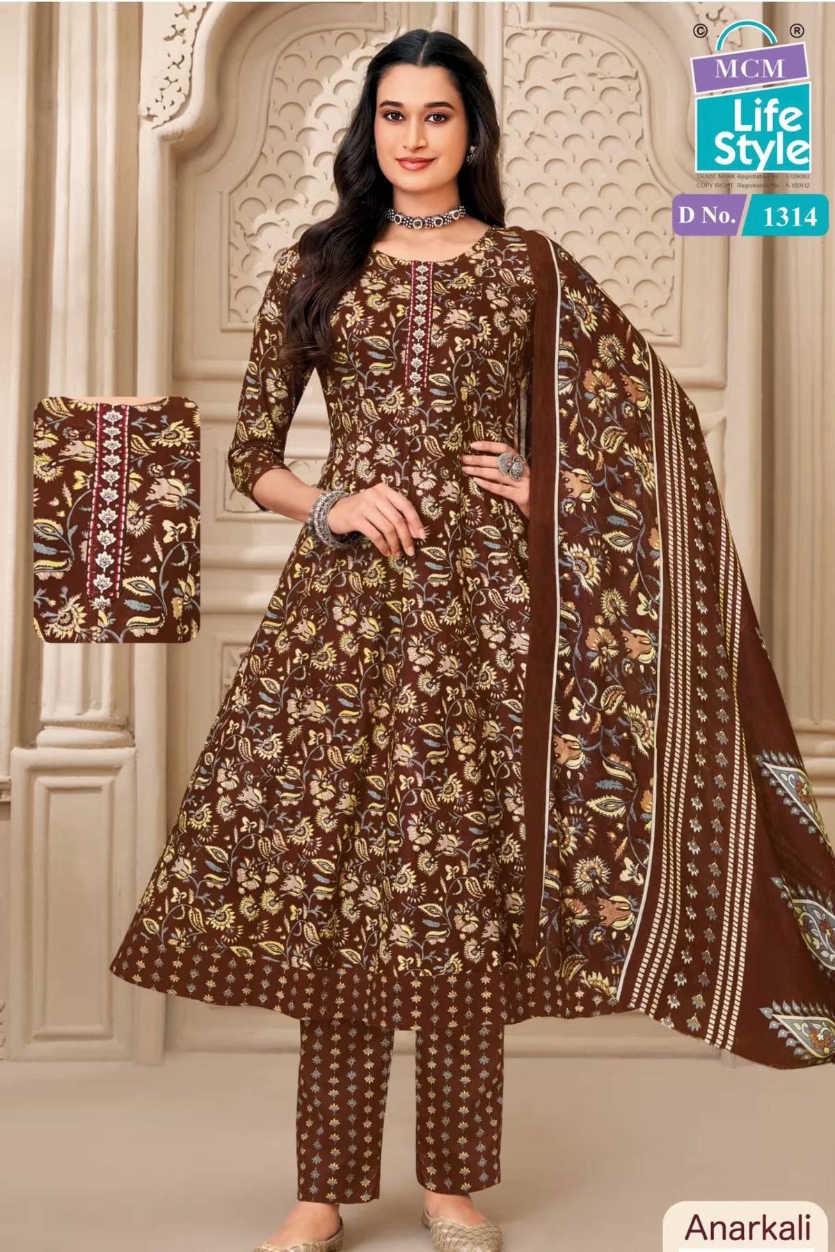 MCM Life Style 1314 Cotton Floral Print Anarkali Suit – Brown | Bavis Clothing