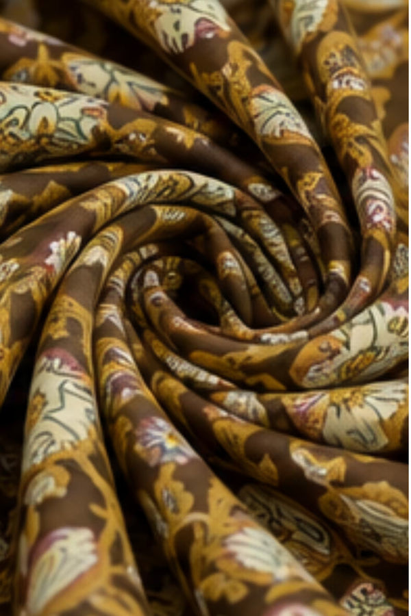 Fabric Details - MCM 1307 100% Cotton Floral Print Anarkali Salwar Suit – Olive Brown | Bavis Clothing