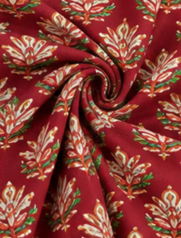 Fabric Detail - MCM 1107 maroon 100% cotton printed Anarkali salwar suit with bottom and dupatta | Bavis Clothing