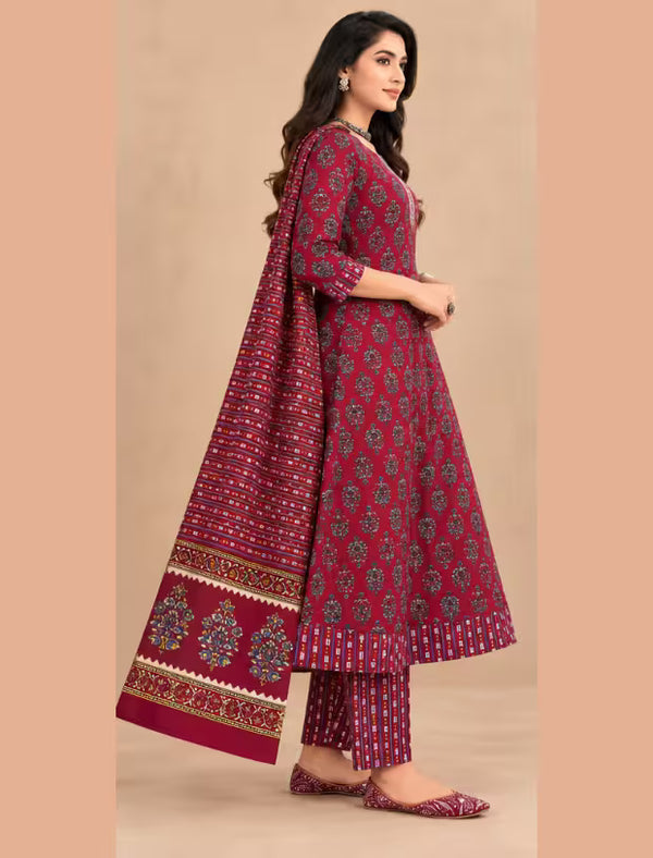 Side veiw - MCM 1112 Maroon Cotton Anarkali Readymade Salwar Suit Set | Bavis Clothing