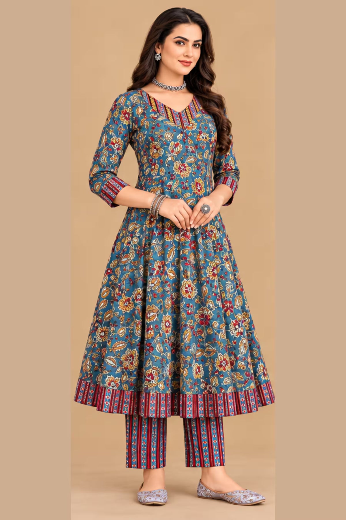 Full View - MCM Anarkali Cotton Readymade Salwar Suit with Printed Dupatta – Design 1310 | Bavis Clothing