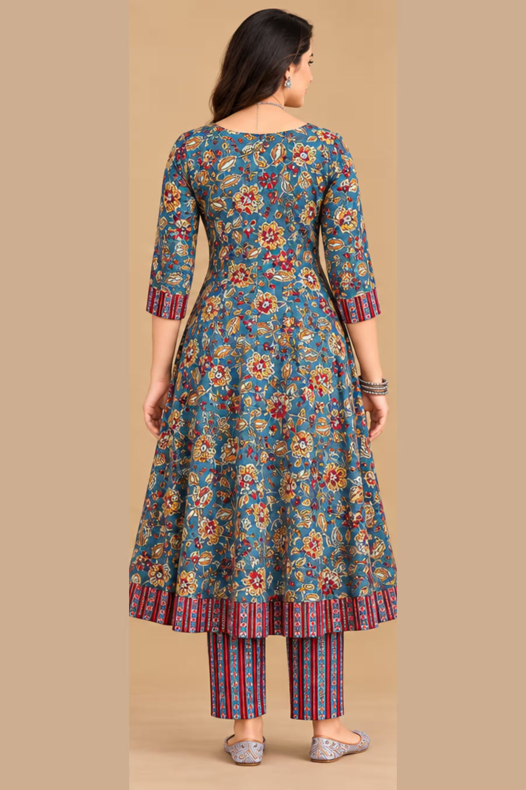 Back View - MCM Anarkali Cotton Readymade Salwar Suit with Printed Dupatta – Design 1310 | Bavis Clothing
