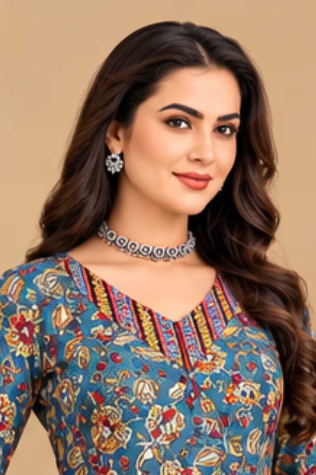 Neck View -MCM Anarkali Cotton Readymade Salwar Suit with Printed Dupatta – Design 1310 | Bavis Clothing