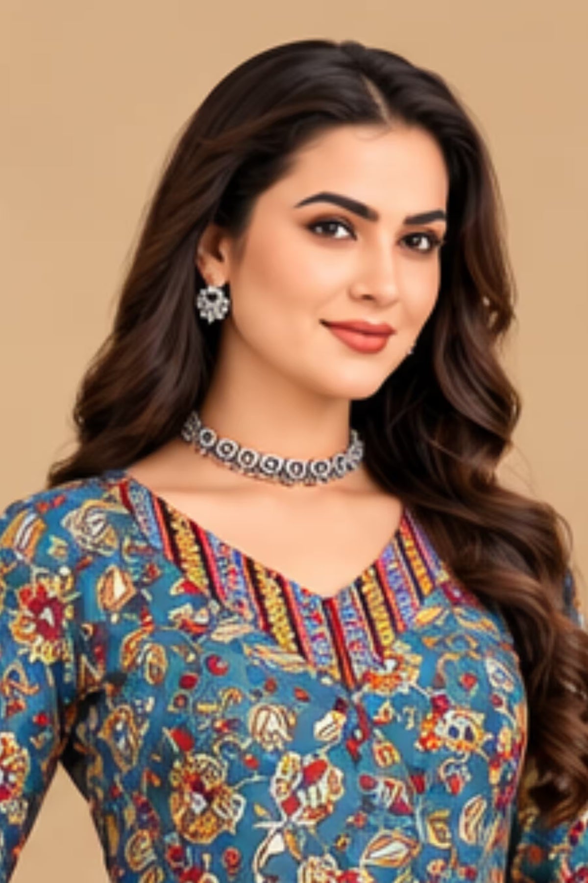 Neck View -MCM Anarkali Cotton Readymade Salwar Suit with Printed Dupatta – Design 1310 | Bavis Clothing