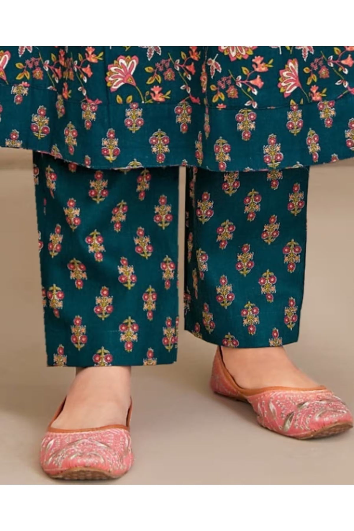 Straigth Pant Detail - MCM Life Style 1306 100% Cotton Printed Anarkali Salwar Suit – Teal Blue | Bavis Clothing