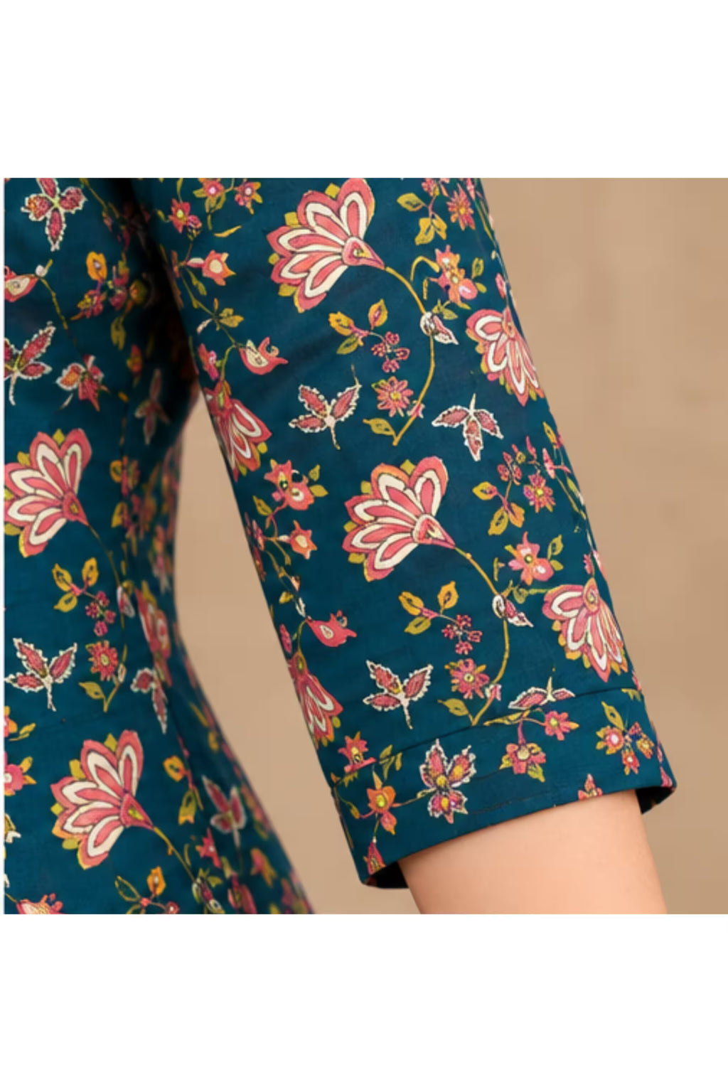 Sleeve Detail - MCM Life Style 1306 100% Cotton Printed Anarkali Salwar Suit – Teal Blue | Bavis Clothing