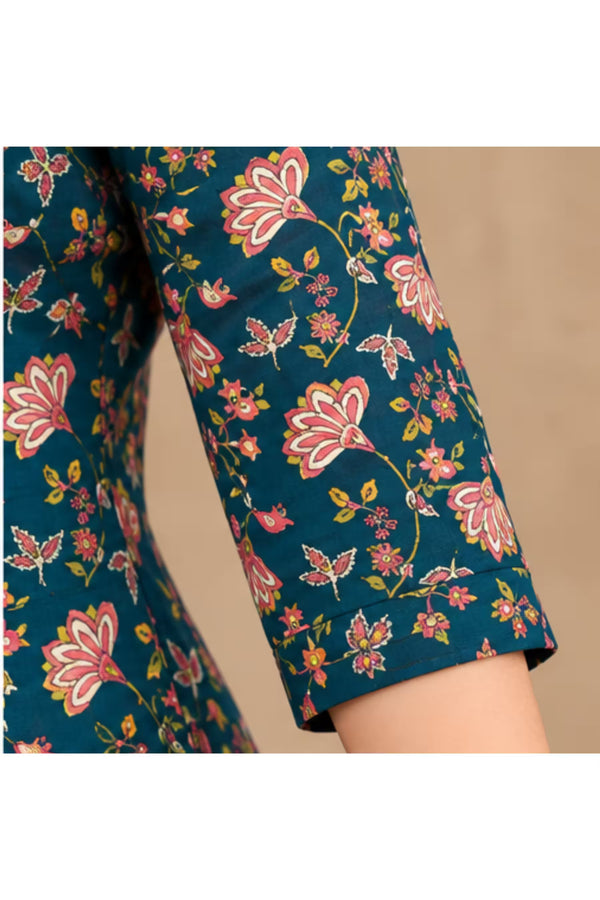 Sleeve Detail - MCM Life Style 1306 100% Cotton Printed Anarkali Salwar Suit – Teal Blue | Bavis Clothing