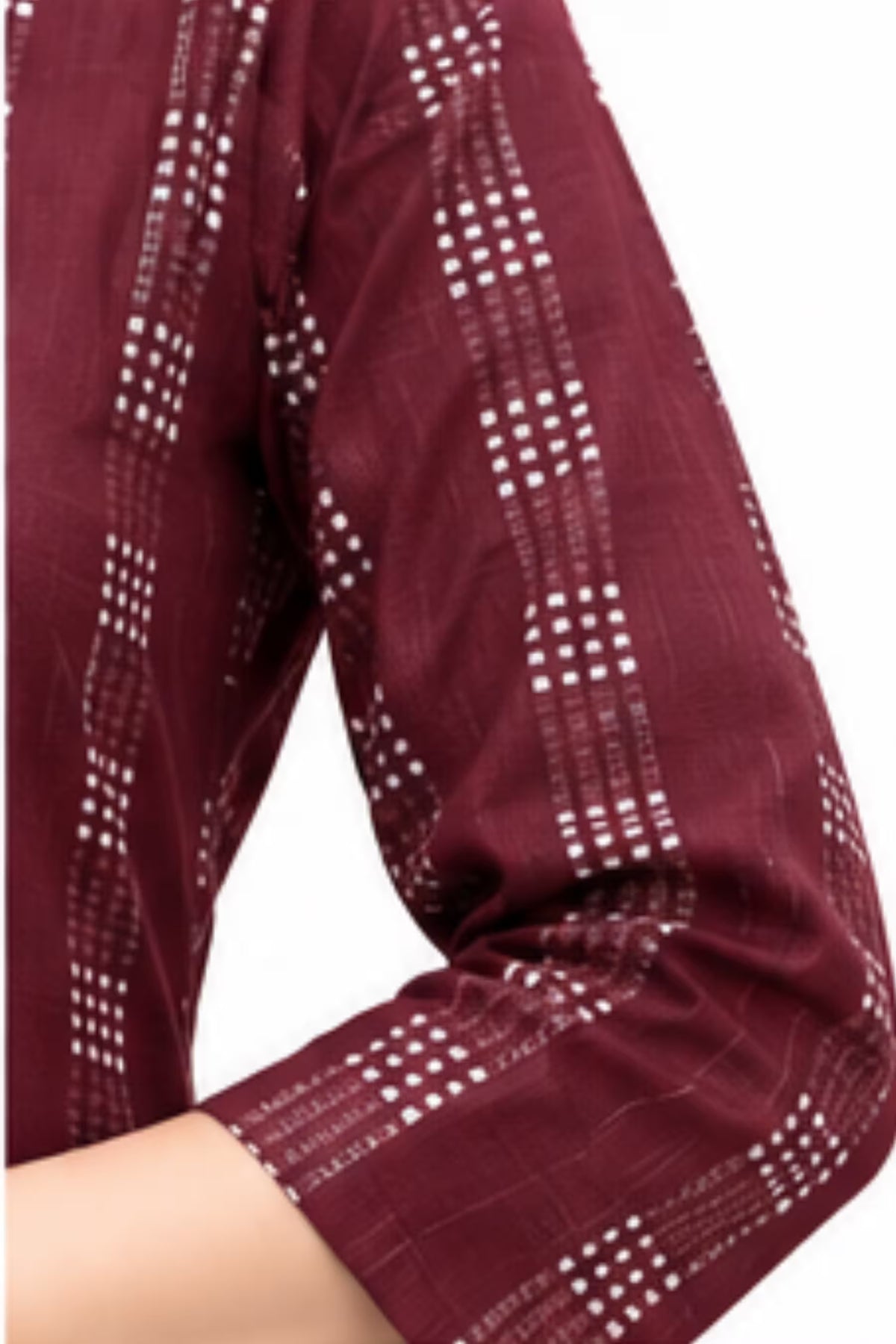 Sleeve Detail - Maroon Cotton Handloom Straight Kurta Pant Set with Dupatta | Bavis Clothing