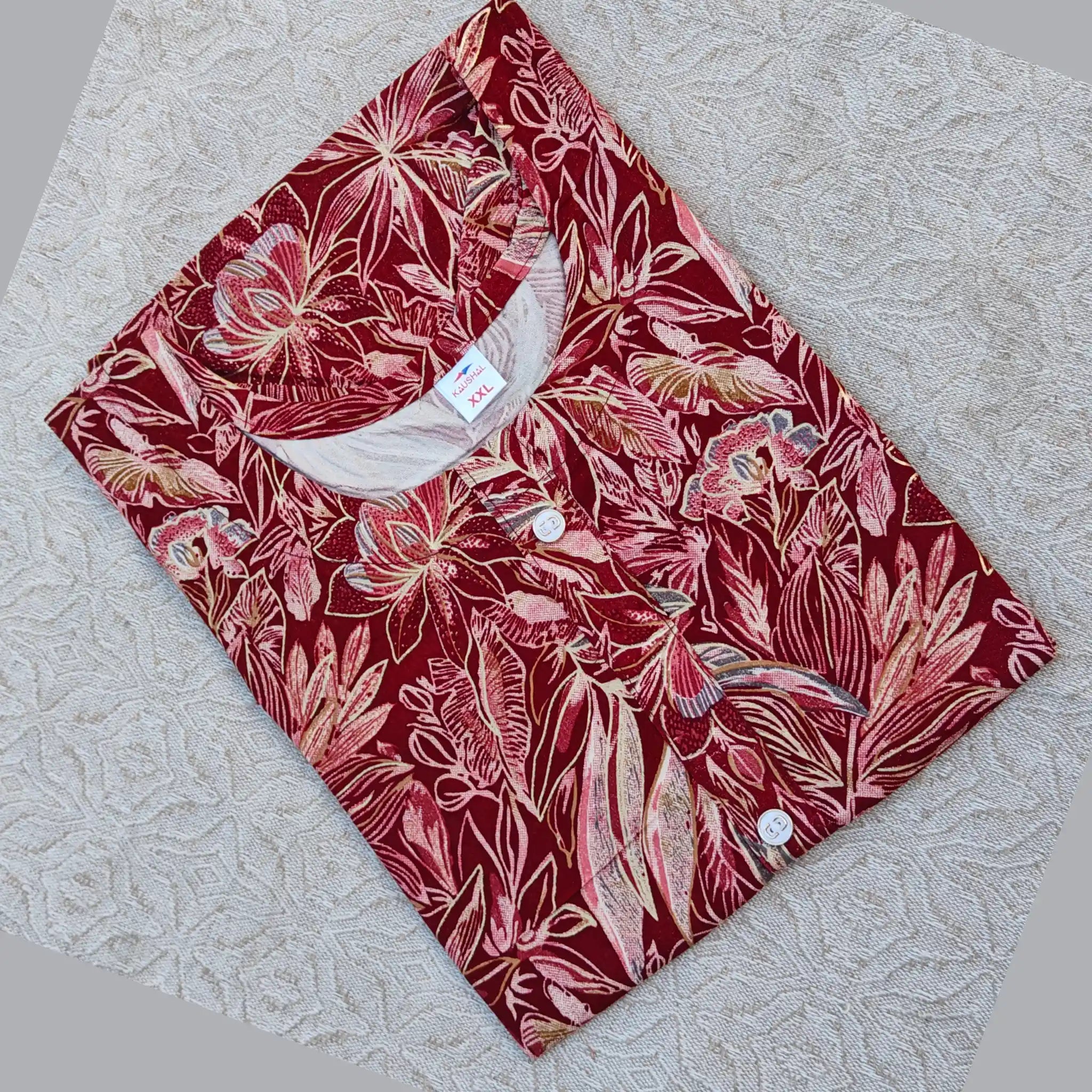 Maroon Floral Print Rayon Short Tops  With Fancy Buttons Main image