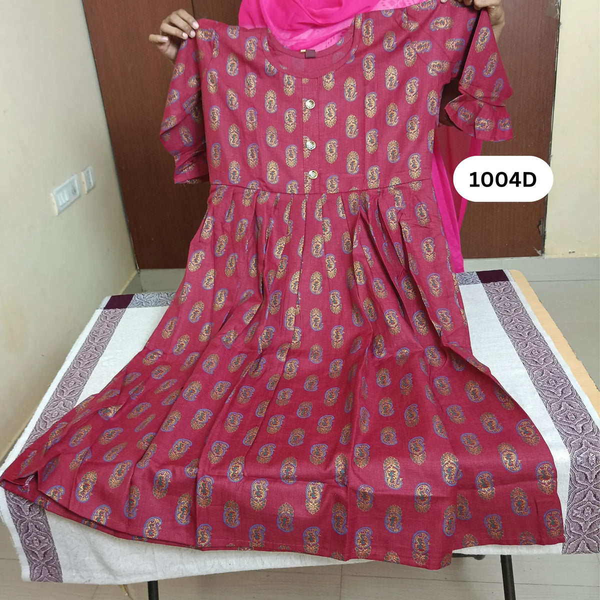 Maroon Golden Paisley Print Flared Kurti Main image
