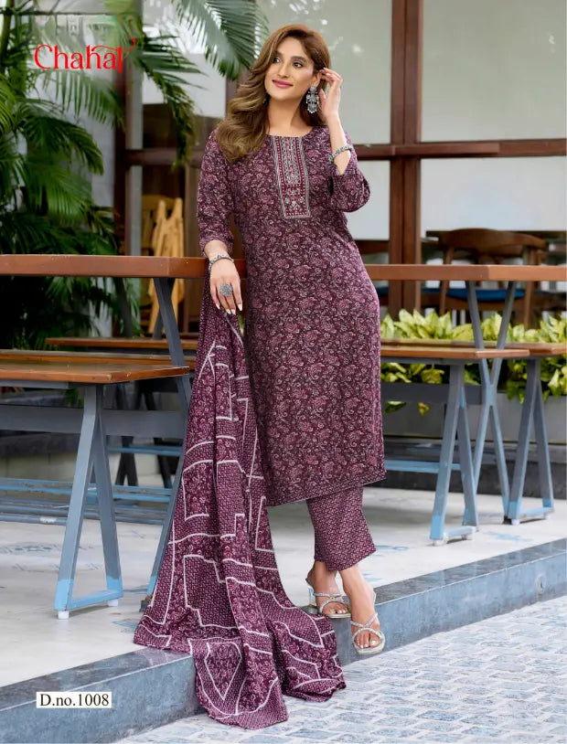 Maroon Printed Rayon Readymade Salwar Suit with Dupatta