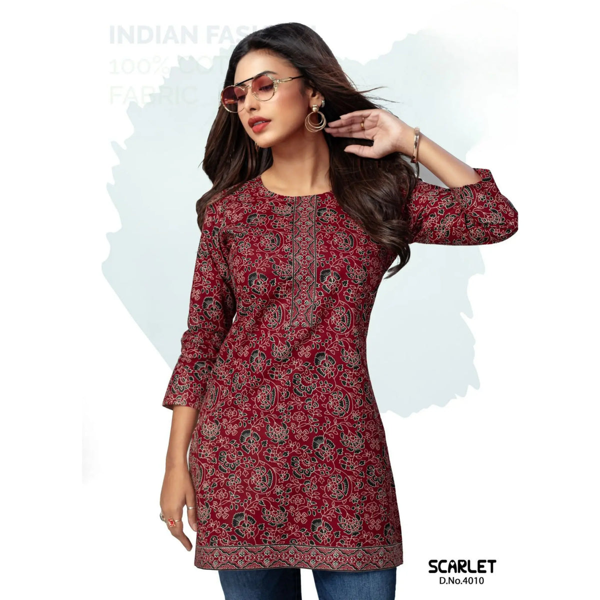Maroon Ajrakh Print Cotton Short Top Main image