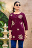 Maroon Embroidery Short Tops - Rose1004