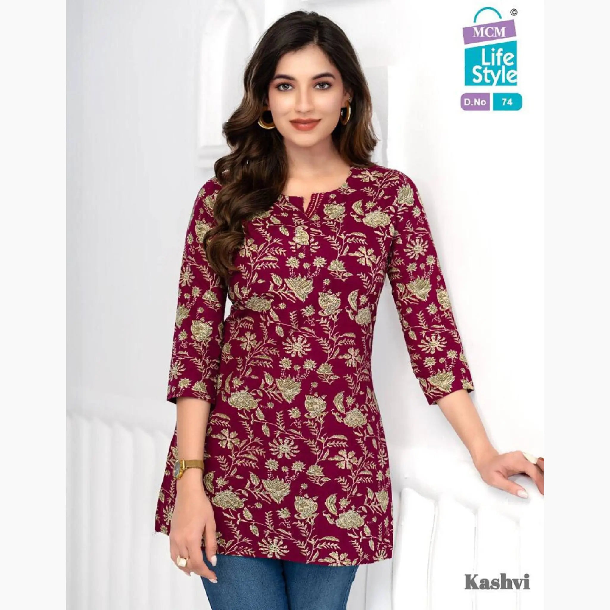 MCM Kashvi Maroon Floral Print Short Tops Main image