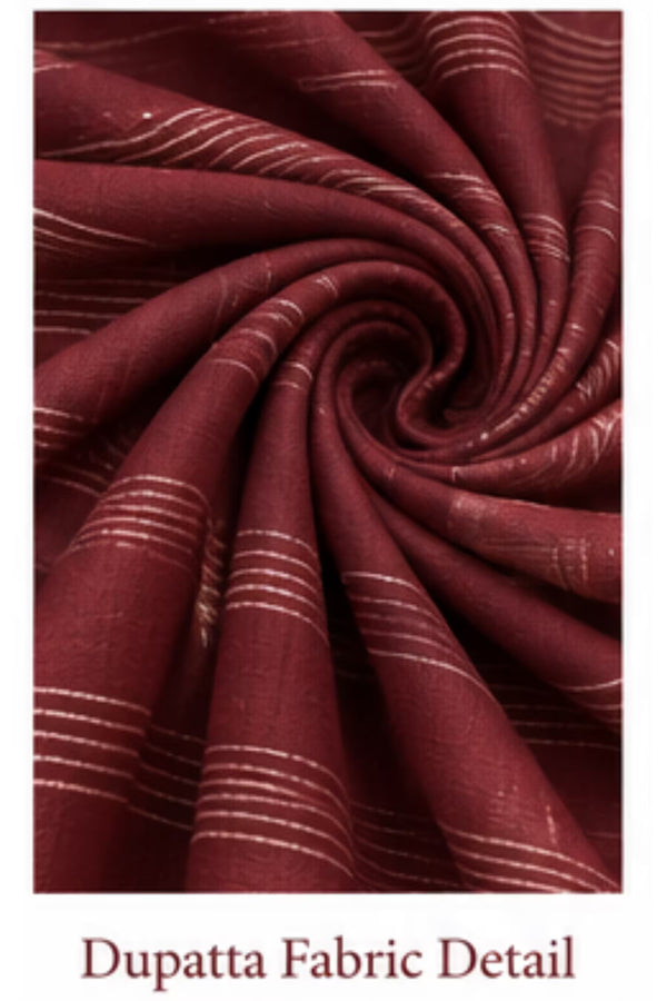 Dupatta Fabric Detail - Maroon Paisley Printed Kurta Pant Dupatta Set for Women | Bavis Clothing