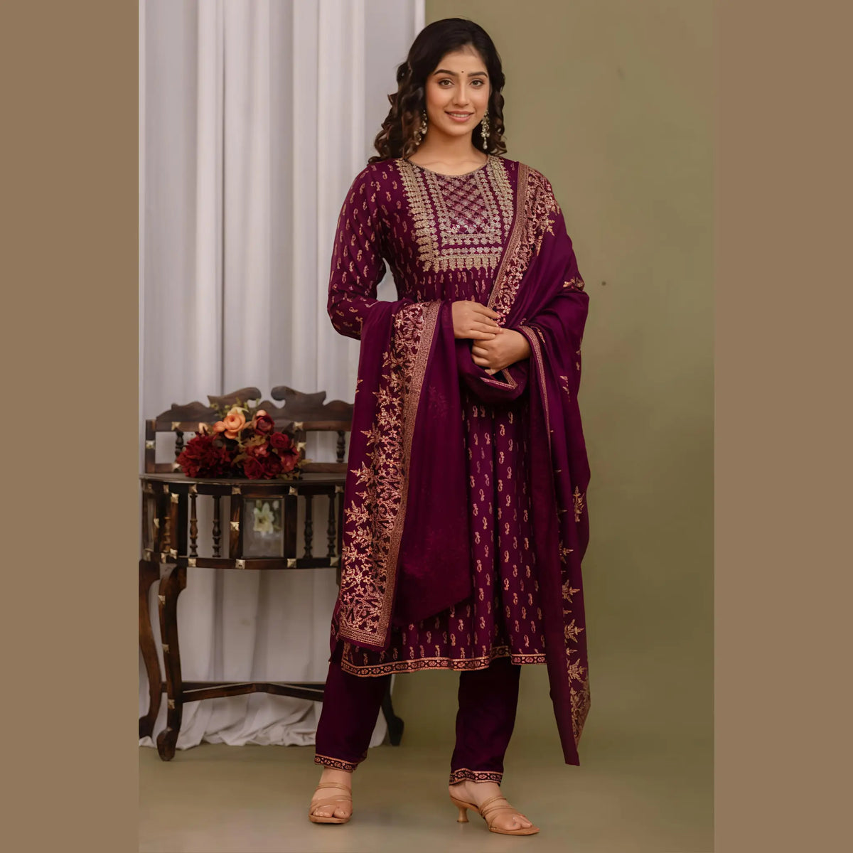 Maroon Nyra Cut Salwar Suit Main image
