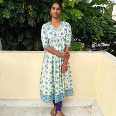 Mild Green with Blue Printed Design Alaya Cut Kurti