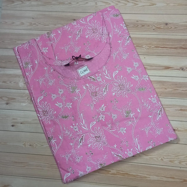 Soft Pink Floral Print Cotton Kurti