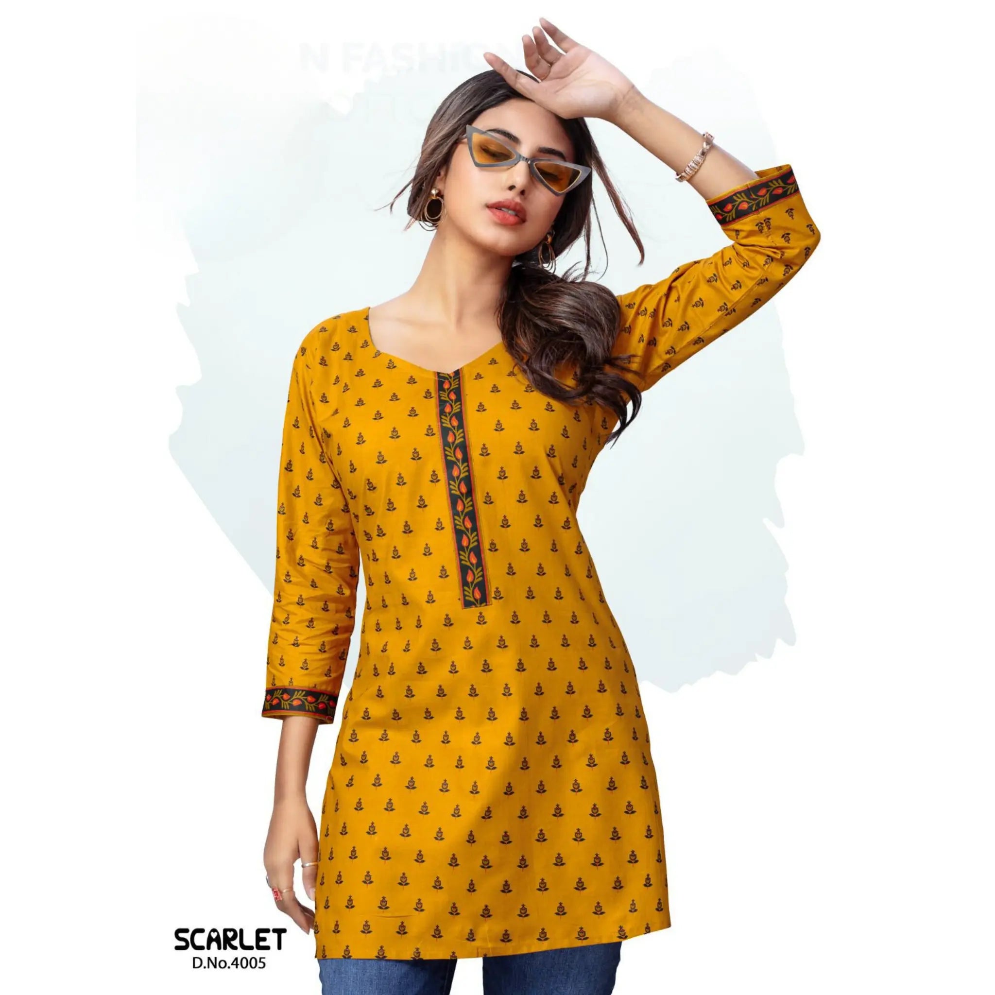 Mustard Yellow Butta Print Cotton Short Top Main image