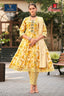 Mustard Yellow Floral Anarkali Suit with Ethnic Embroidered Panel and Sequence Work Dupatta - Ganpati Geetanjali - 214 | Bavis Clothing