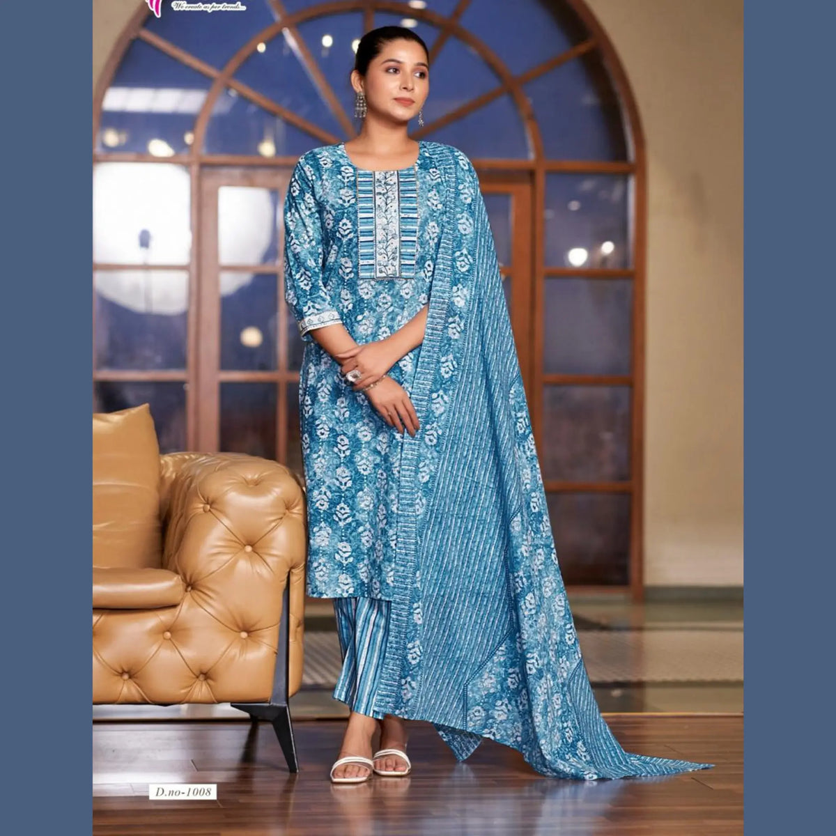 Mystic 9 - Sofiya - Blue Cotton Salwar Suit - Straight Pant - 1008