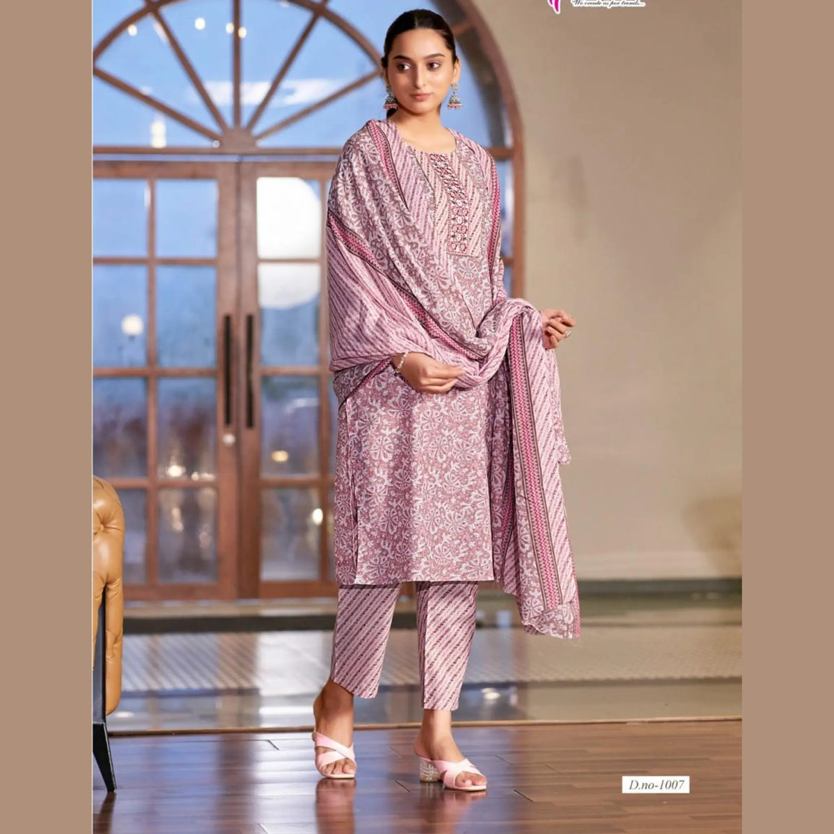 Mystic 9 - Sofiya - Onion Pink Cotton Salwar Suit - Straight Pant - 1007