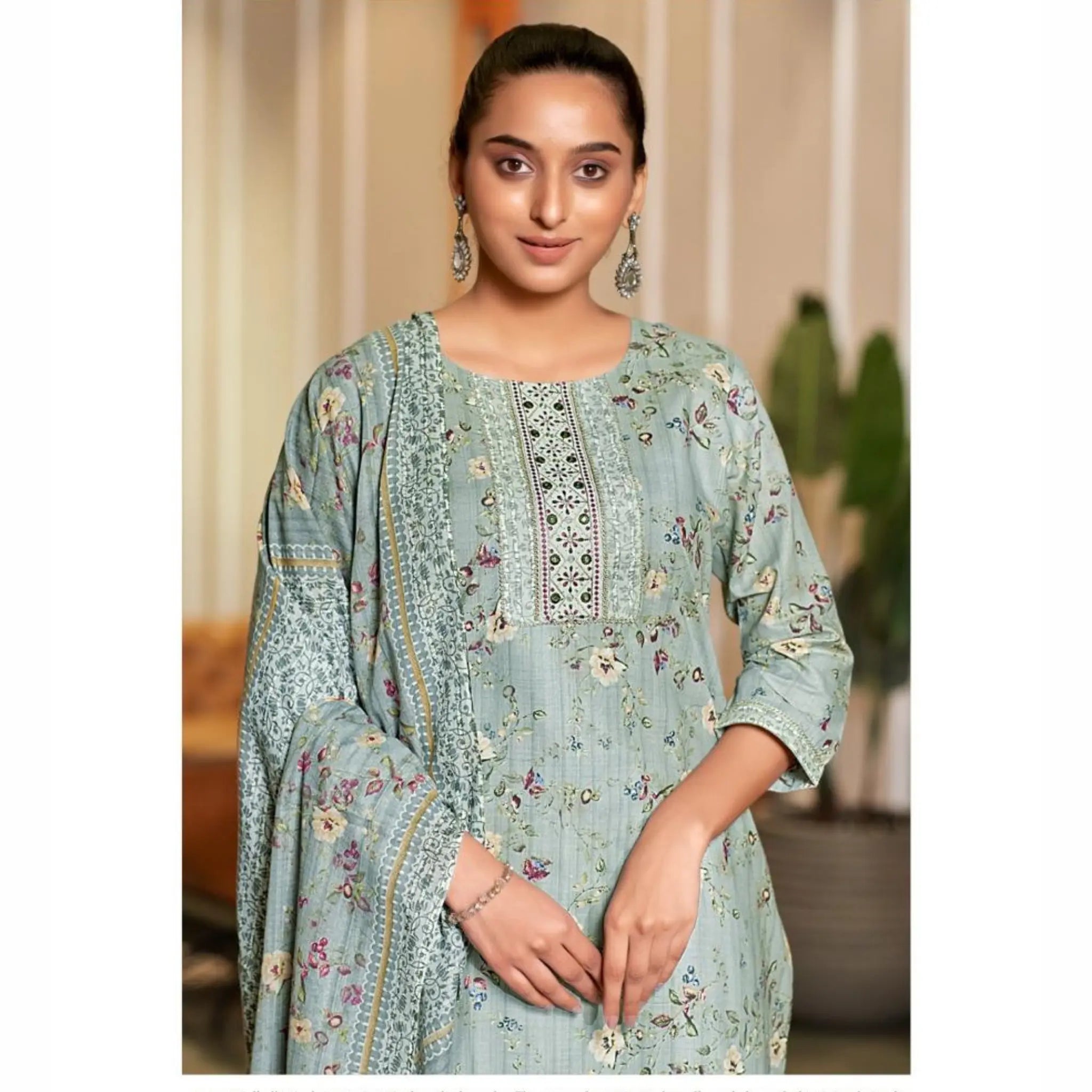 Mystic 9 - Sofiya - Pale Green Cotton Salwar Suit - Straight Pant - 1001 Main image