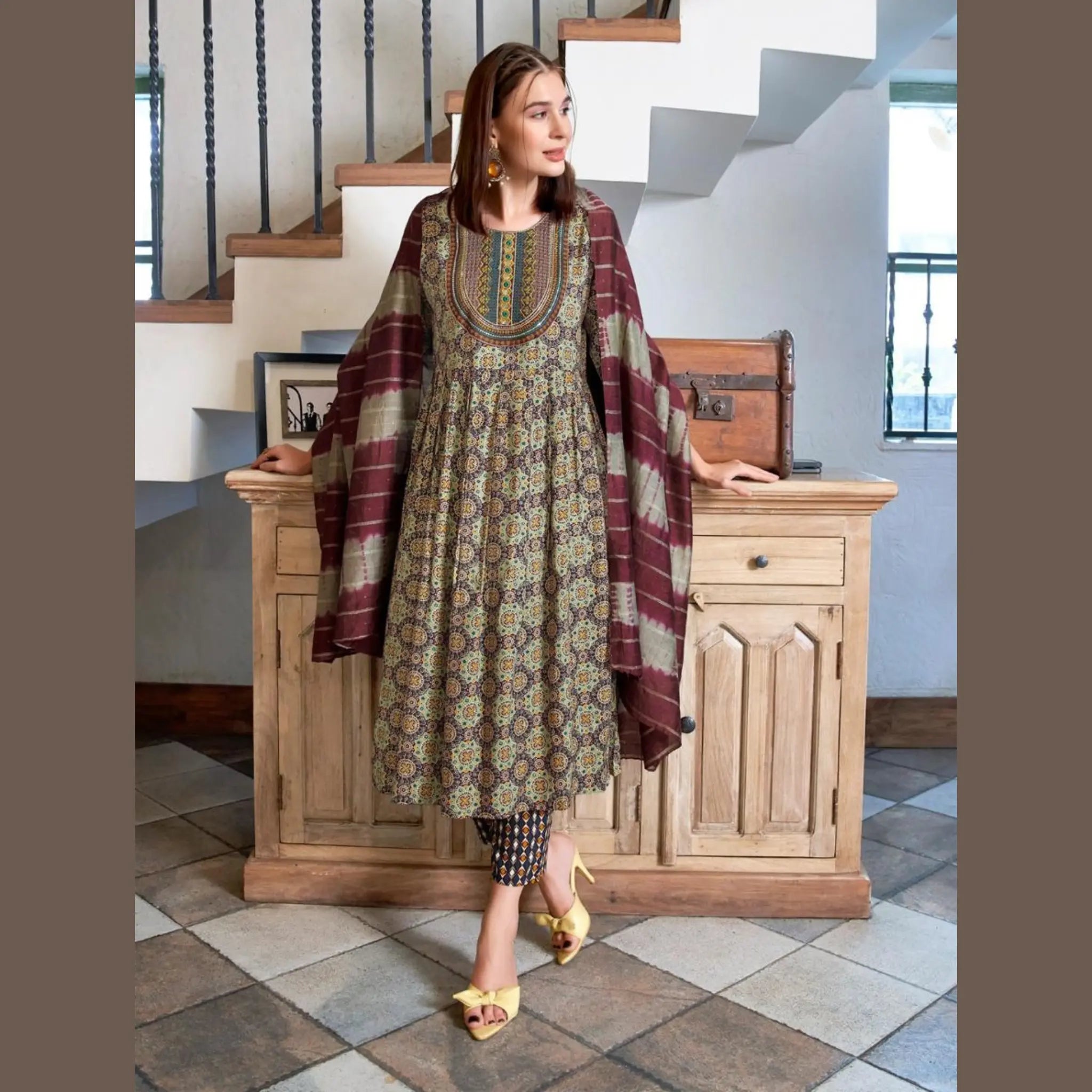 Mystic 9 Shanaya - Ajrak Print Umbrella Cut -4005