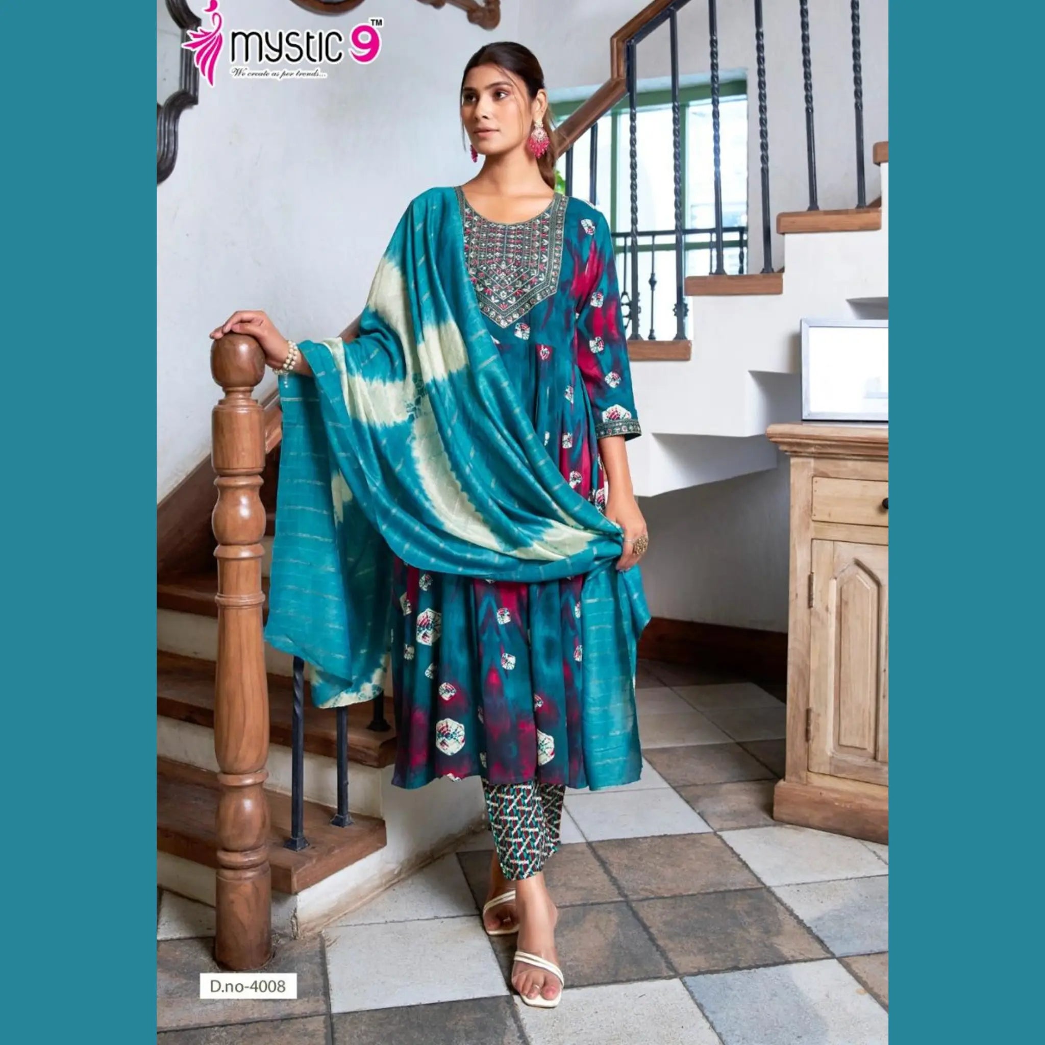 Mystic 9 Shanaya - Peacock Blue Umbrella Cut Salwar Suit-4008 Main image