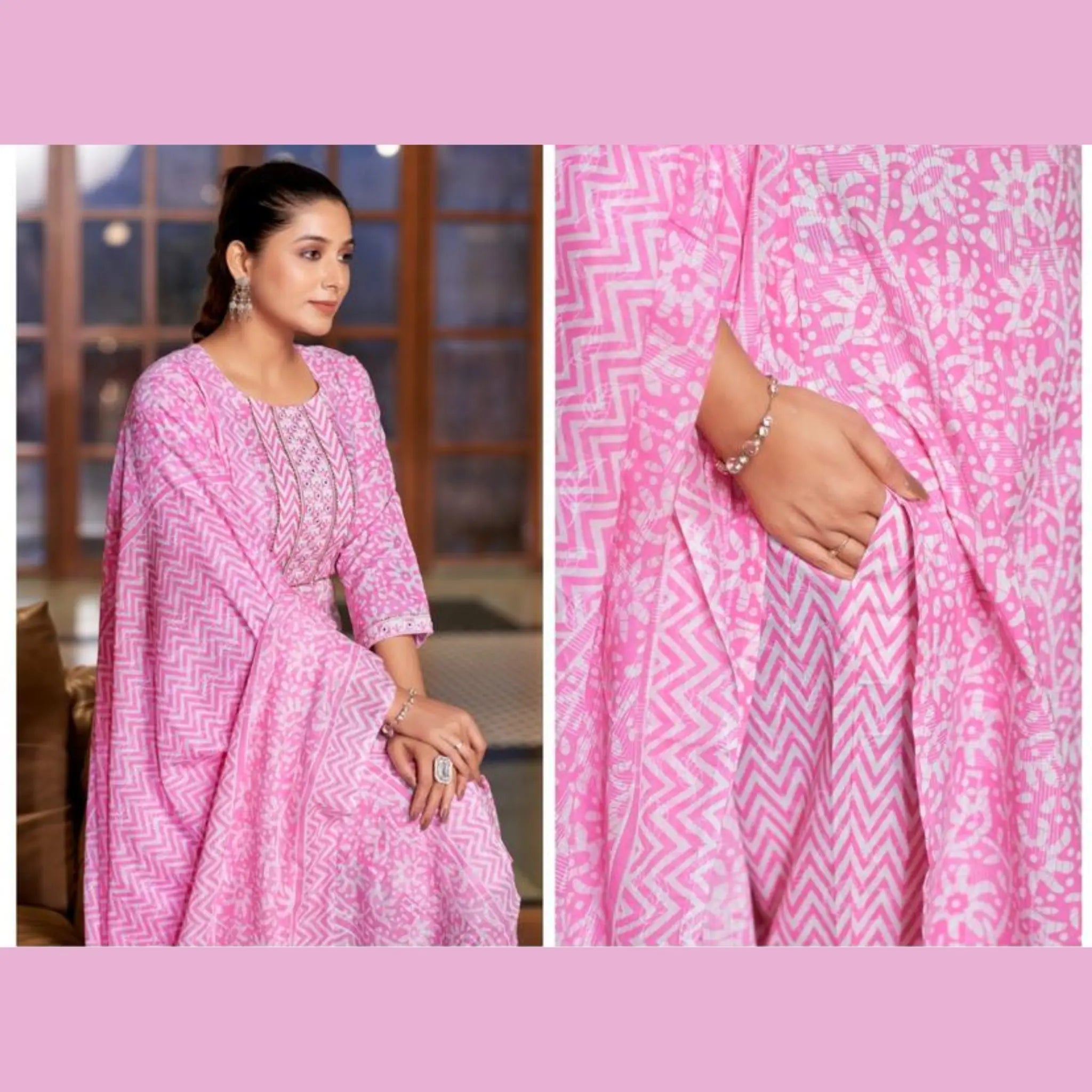 Mystic 9 - Sofiya - Pink Cotton Salwar Suit - Straight Pant - 1002