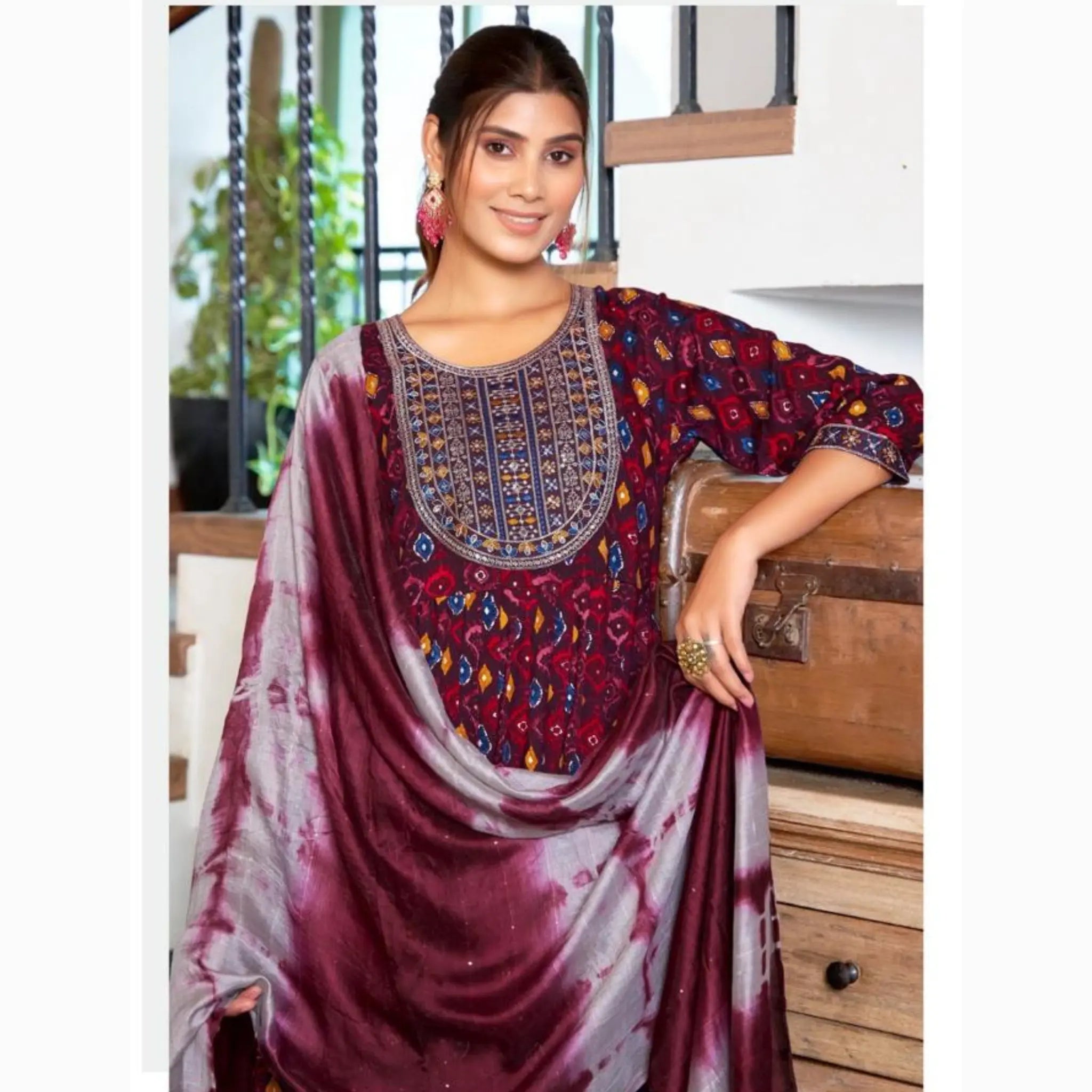 Mystic 9 Shanaya - Wine Red Umbrella Cut Salwar Suit-4001 Main image