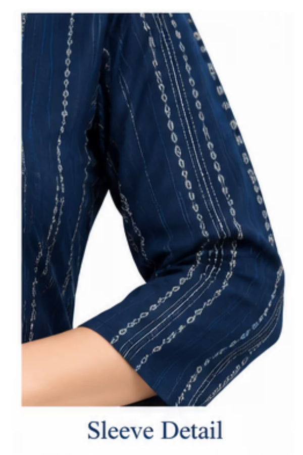 Sleeve Detail - Navy Blue Cotton Straight Kurta Pant Set with Dupatta | Bavis Clothing
