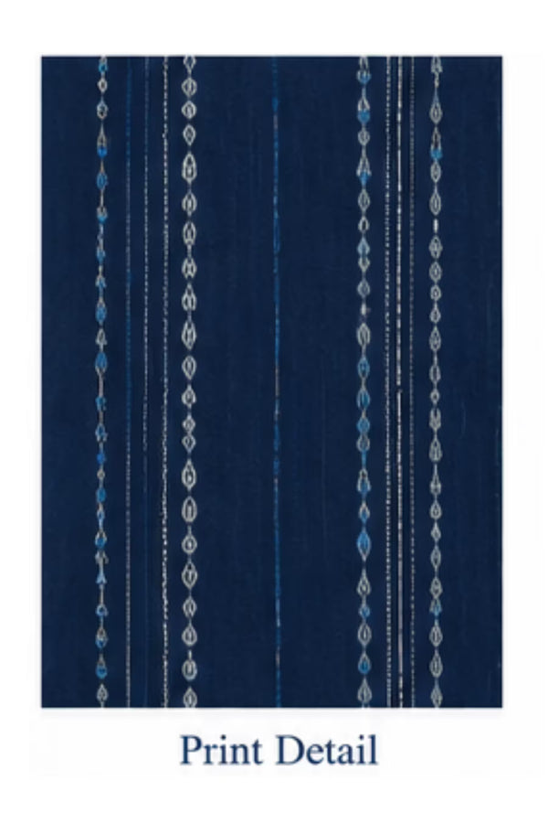 Print Detail - Navy Blue Cotton Straight Kurta Pant Set with Dupatta | Bavis Clothing