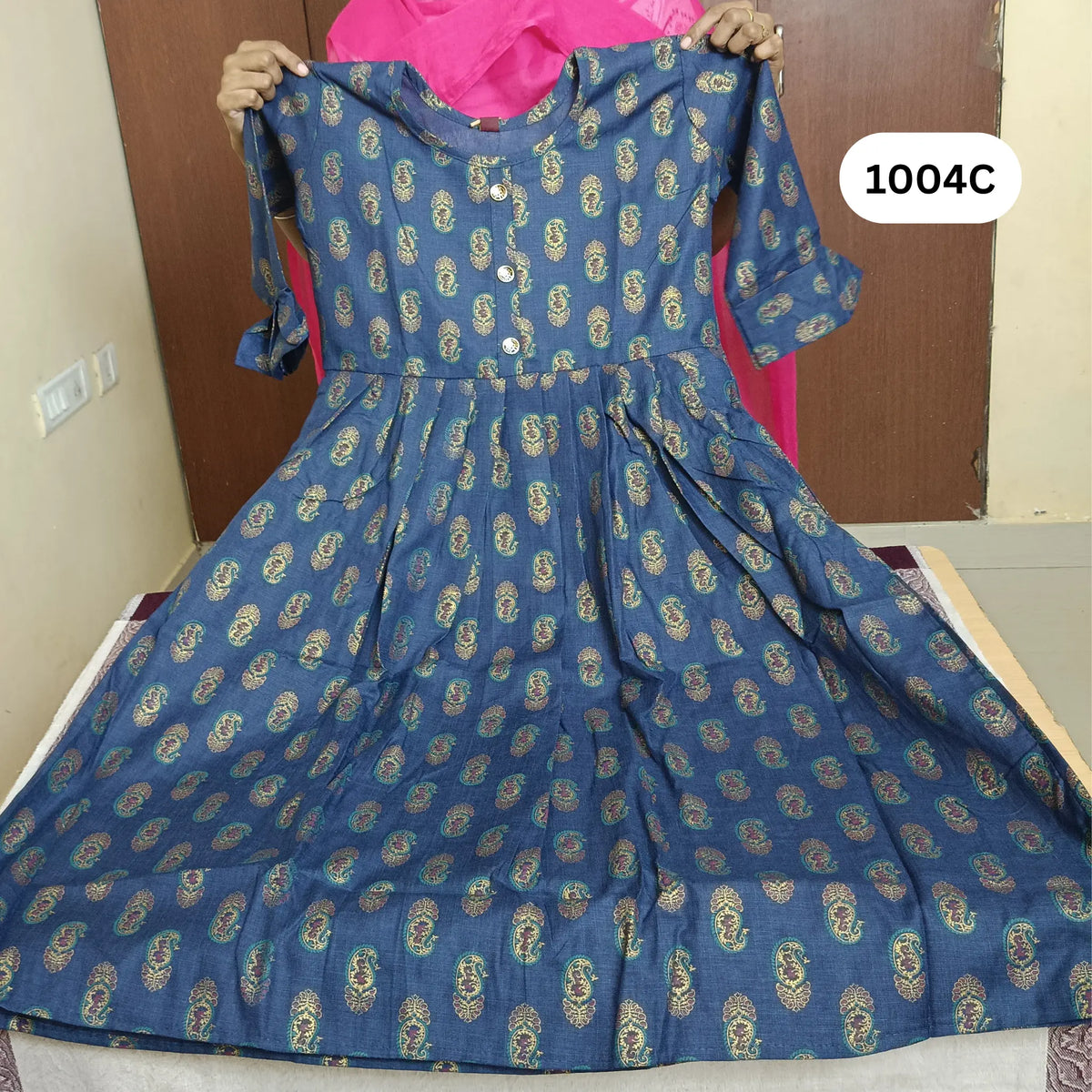 Navy Blue Goldan Paisley Print Flared Kurti