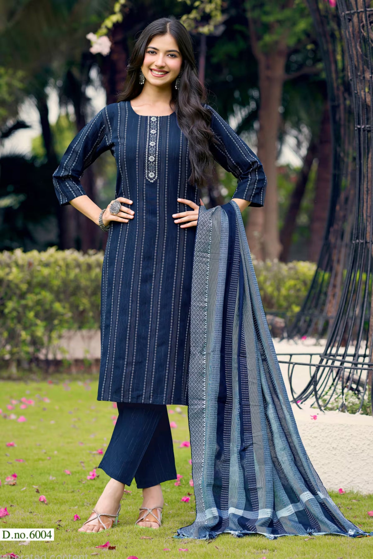Navy Blue Cotton Straight Kurta Pant Set with Dupatta | Bavis Clothing