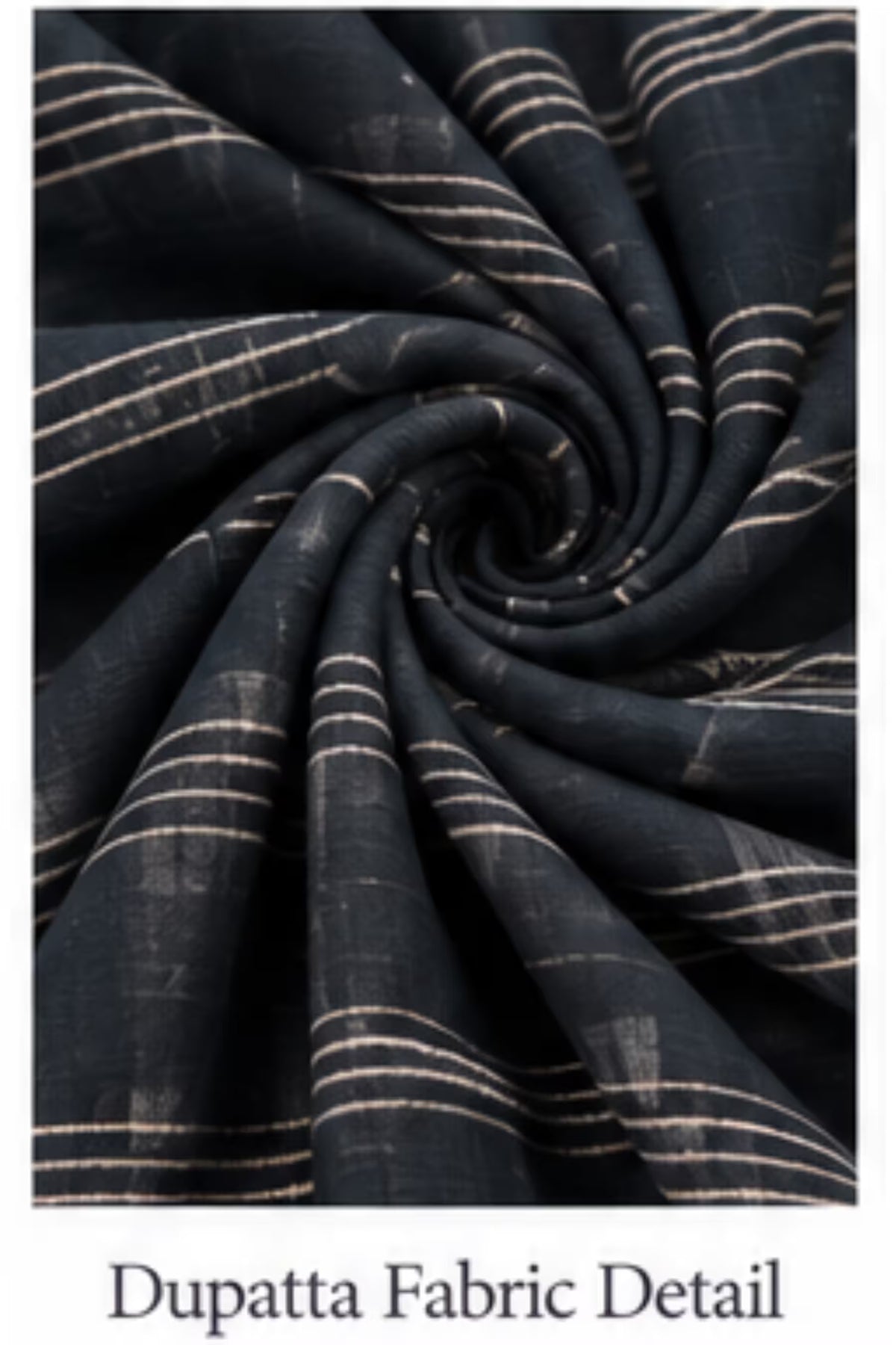 Dupatta Fabric Detail - Navy Blue Leaf Print Kurta Pant Set with Striped Dupatta for Women | Bavis Clothing