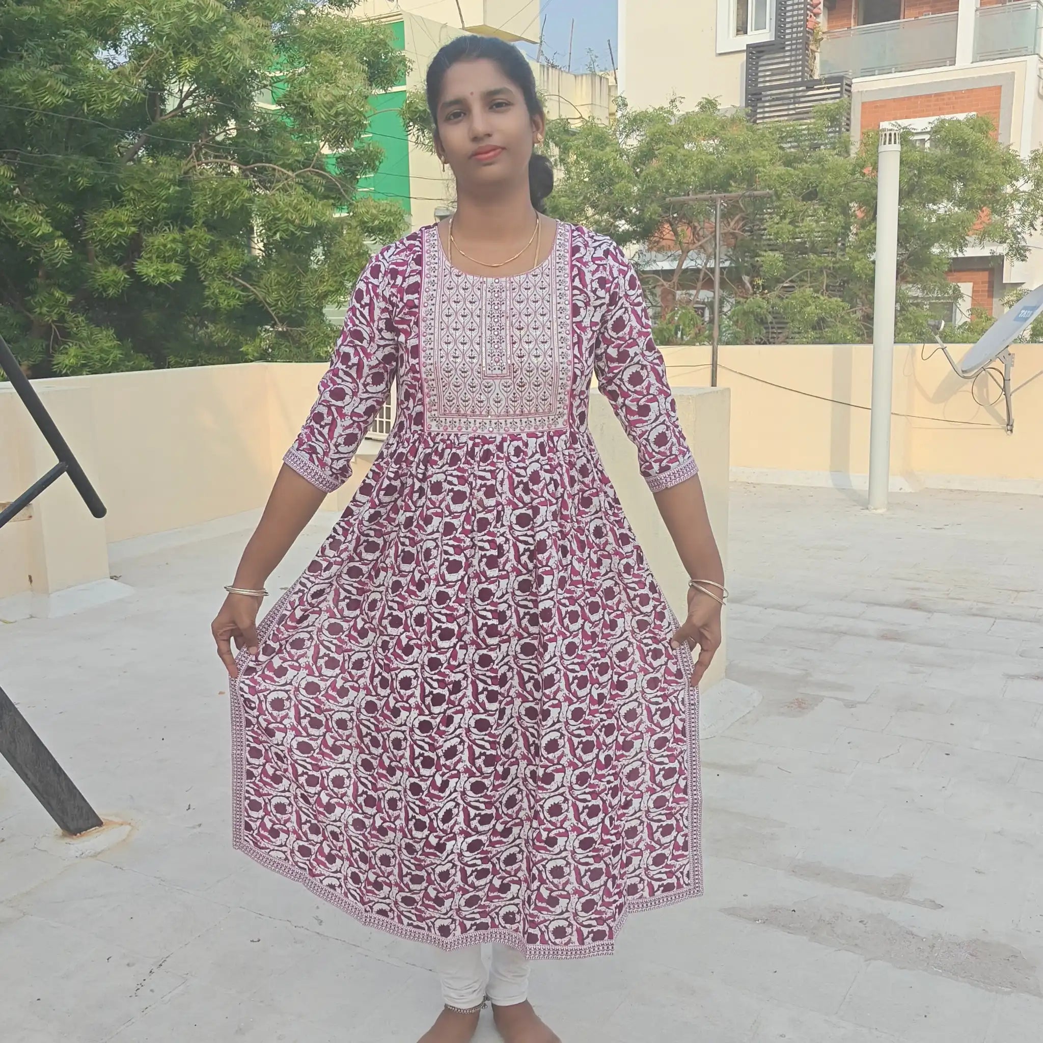 Nayra Cut Side Slit Purple Printed Kurti With Embrodiery Design 414A Main image