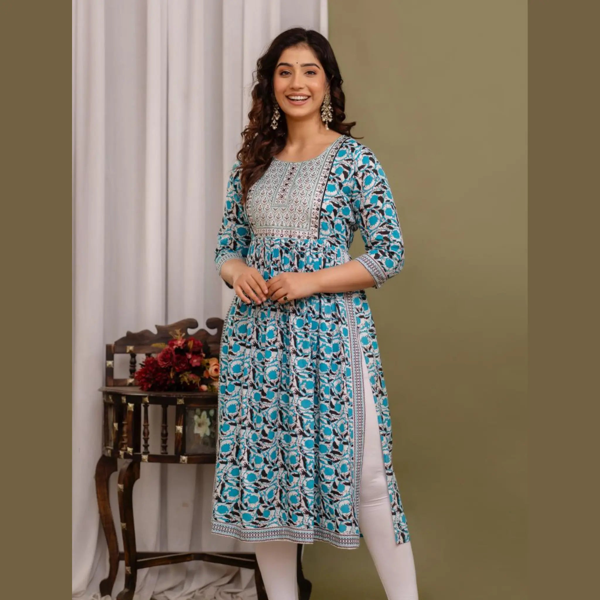 Nayra Cut Side Slit Purple Printed Kurti with Embrodiery Design 414B Main image