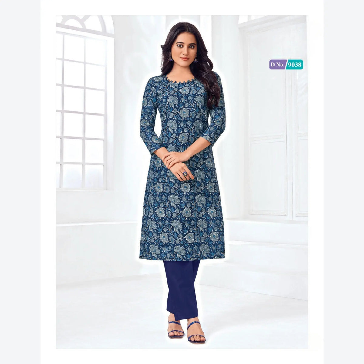 Buy Nile Blue Cotton Kurti with Hand Block Print Online | Best Deals Main image
