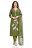 Olive Green Embroidered Vertican Silk Kurta Pant Dupatta Set for Women | Bavis Clothing